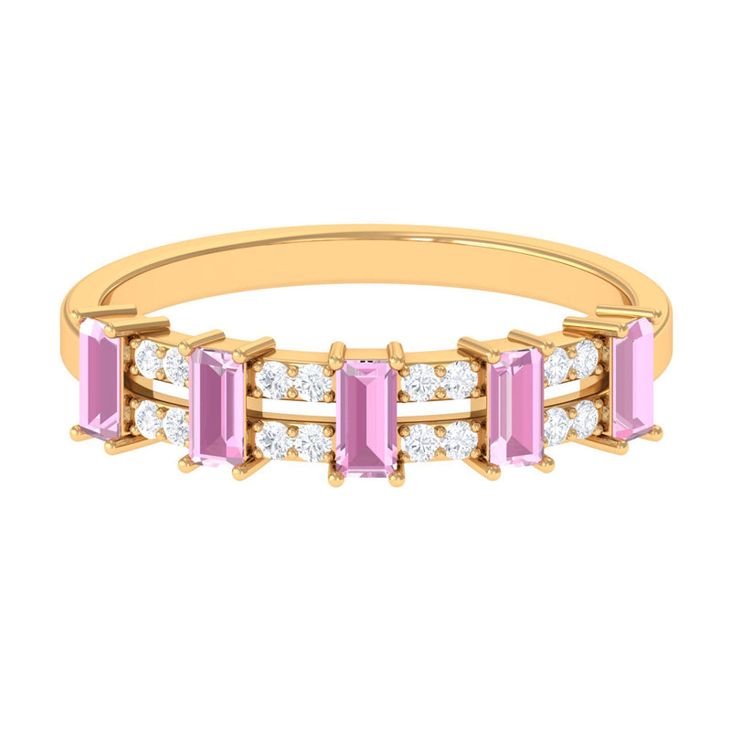 Natural Pink Tourmaline Wide Half Eternity Ring with Diamond