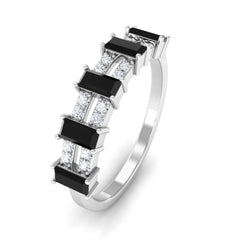 3/4 CT Black Spinel and Diamond Wide Band Ring