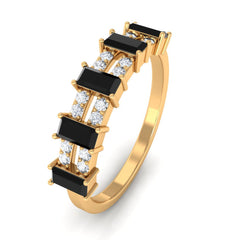 3/4 CT Black Spinel and Diamond Wide Band Ring