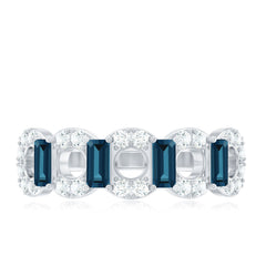 Baguette London Blue Topaz Art Deco Eternity Band with Diamond