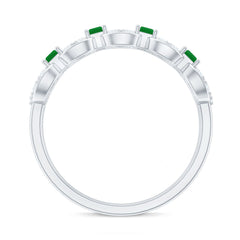 Natural Baguette Emerald Diamond Art Deco Half Eternity Ring