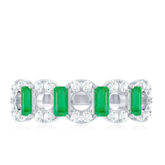 Natural Baguette Emerald Diamond Art Deco Half Eternity Ring