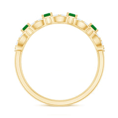 Natural Baguette Emerald Diamond Art Deco Half Eternity Ring