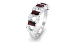 Certified Real Baguette Garnet Half Eternity Band with Diamond