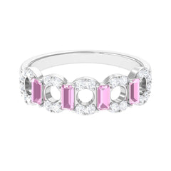 Real Pink Tourmaline Art Deco Half Eternity Ring with Diamond