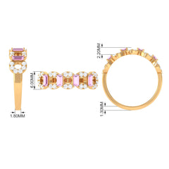 Real Pink Tourmaline Art Deco Half Eternity Ring with Diamond