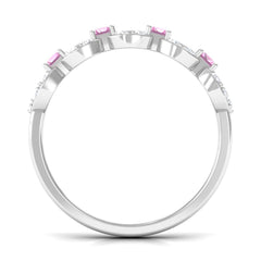 Real Pink Tourmaline Art Deco Half Eternity Ring with Diamond