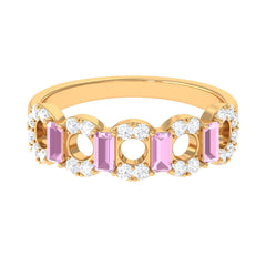 Real Pink Tourmaline Art Deco Half Eternity Ring with Diamond
