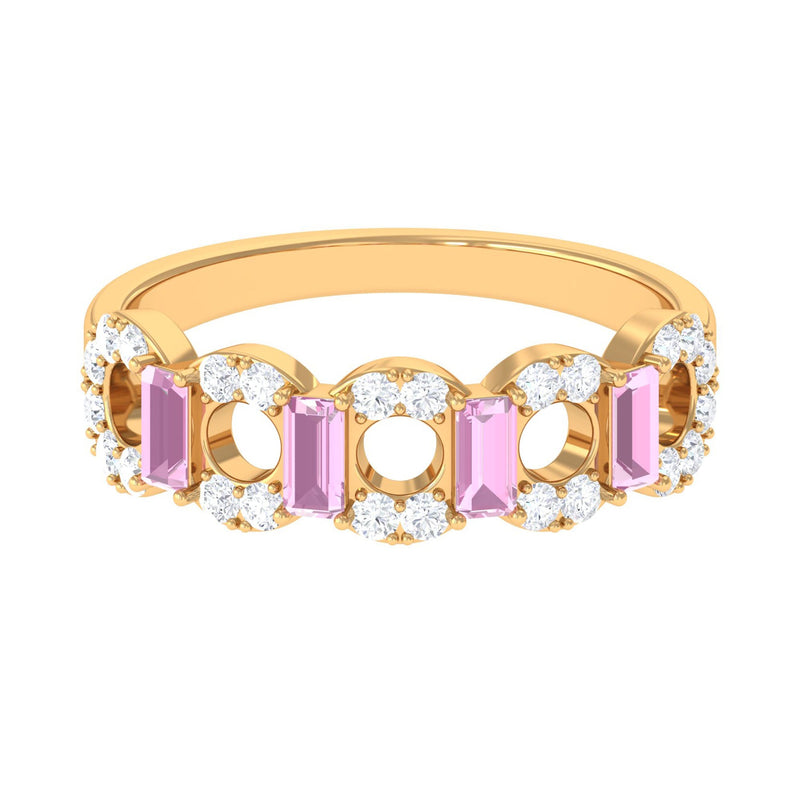Real Pink Tourmaline Art Deco Half Eternity Ring with Diamond