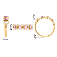 Real Pink Tourmaline Art Deco Half Eternity Ring with Diamond
