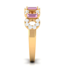 Real Pink Tourmaline Art Deco Half Eternity Ring with Diamond