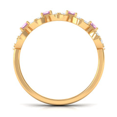 Real Pink Tourmaline Art Deco Half Eternity Ring with Diamond