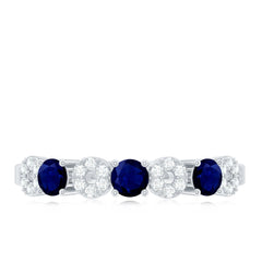 Blue Sapphire and Diamond Semi Eternity Ring