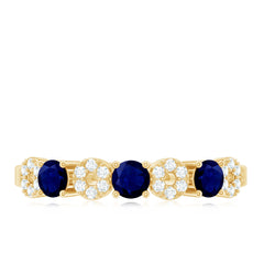 Blue Sapphire and Diamond Semi Eternity Ring