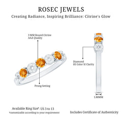 Natural Citrine Diamond Half Eternity Ring