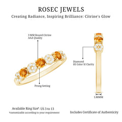 Natural Citrine Diamond Half Eternity Ring