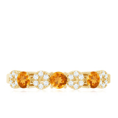 Natural Citrine Diamond Half Eternity Ring