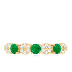 Natural Emerald Diamond Half Eternity Anniversary Ring with Certificate