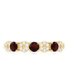 Natural Garnet Diamond Half Eternity Ring with Certificate