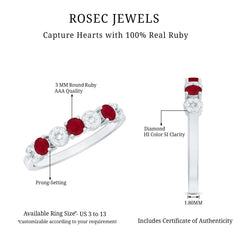 Genuine Ruby Half Eternity Ring with Diamond for Women