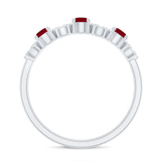 Genuine Ruby Half Eternity Ring with Diamond for Women