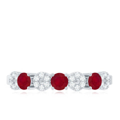Genuine Ruby Half Eternity Ring with Diamond for Women