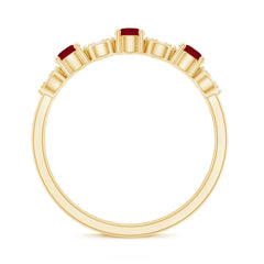 Genuine Ruby Half Eternity Ring with Diamond for Women