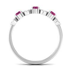 Semi Eternity Ring with Pink Tourmaline and Diamond