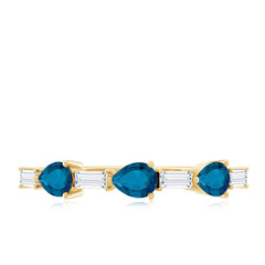 Pear Shape London Blue Topaz Eternity Band with Baguette Diamonds