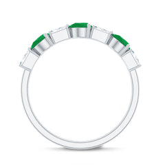 Certified Natural Emerald Diamond Half Eternity Anniversary Ring in East West Style