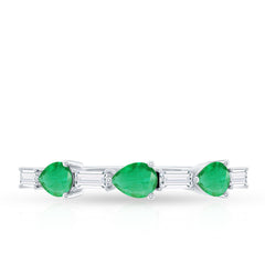 Certified Natural Emerald Diamond Half Eternity Anniversary Ring in East West Style