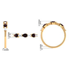 Natural Garnet Diamond Half Eternity Ring in East West Style