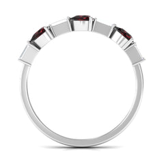 Natural Garnet Diamond Half Eternity Ring in East West Style