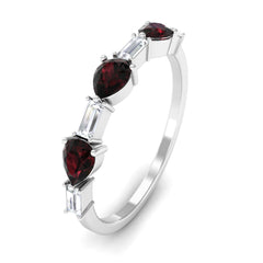 Natural Garnet Diamond Half Eternity Ring in East West Style