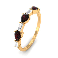 Natural Garnet Diamond Half Eternity Ring in East West Style