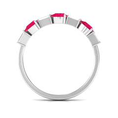 East West Style Pear Shape Ruby Half Eternity Ring with Baguette Diamond