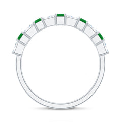 Genuine Baguette Emerald Half Eternity Ring with Moissanite