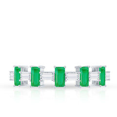 Genuine Baguette Emerald Half Eternity Ring with Moissanite