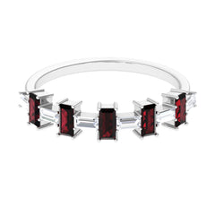 Genuine Baguette Garnet Diamond Half Eternity Ring