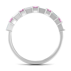 Pink Tourmaline and Moissanite East West Half Eternity Ring