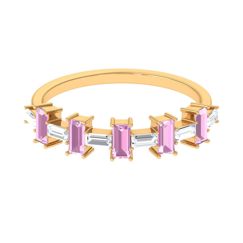Pink Tourmaline and Moissanite East West Half Eternity Ring