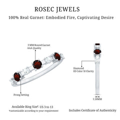 Natural Garnet Diamond Half Eternity Ring
