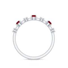 Natural Ruby Half Eternity Anniversary Ring with Diamond