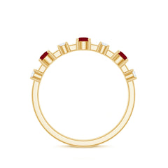 Natural Ruby Half Eternity Anniversary Ring with Diamond