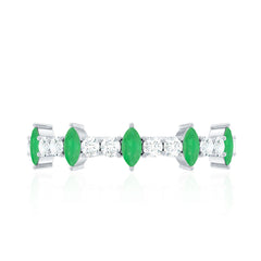 Natural Marquise Emerald Diamond Half Eternity Anniversary Ring with Certificate
