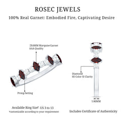 Natural Marquise Garnet Half Eternity Ring with Diamond