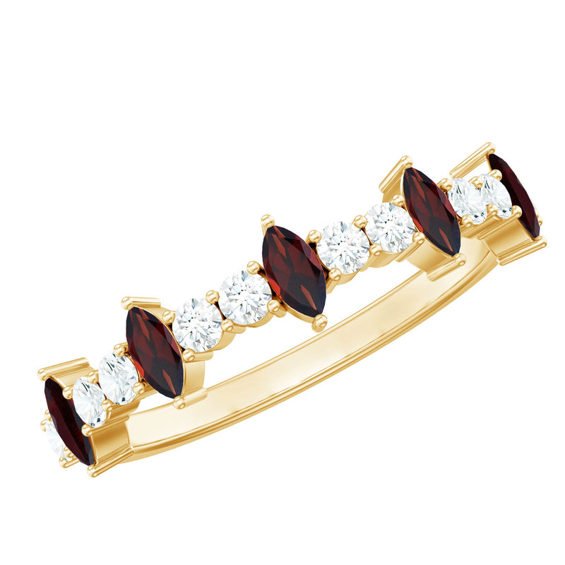 Natural Marquise Garnet Half Eternity Ring with Diamond
