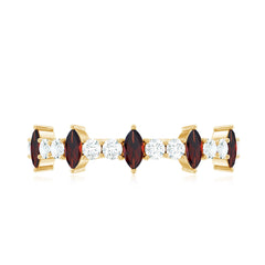 Natural Marquise Garnet Half Eternity Ring with Diamond