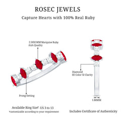 Natural Marquise Ruby Diamond Half Eternity Ring