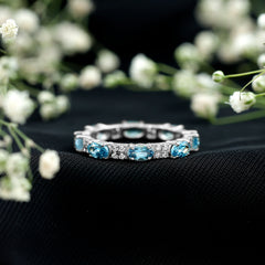 Real Aquamarine and Diamond Full Eternity Ring